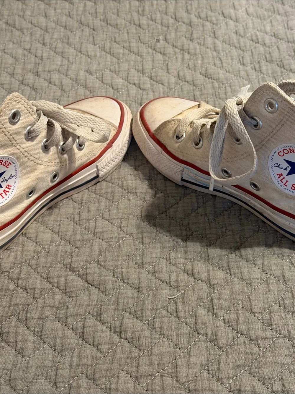 Converse Kids High-Top Sneakers in Off-White with Red Trim (need a good wash)